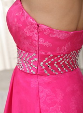 Hot Pink Hi-Lo Design Prom Celebrity Dress Lace Inside Emberllish Short and Long Skirt