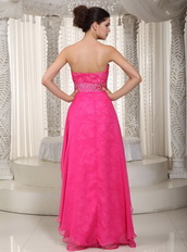 Hot Pink Hi-Lo Design Prom Celebrity Dress Lace Inside Emberllish Short and Long Skirt