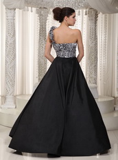 Black One Shoulder Hi-lo Leopard Prom Dress With Rose Flowers Short and Long Skirt