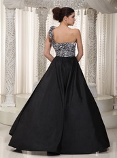 Black One Shoulder Hi-lo Leopard Prom Dress With Rose Flowers Short and Long Skirt