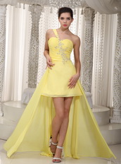Yellow High-low Prom Dresses With Handmade Beaded For Girl Short and Long Skirt
