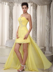 Yellow High-low Prom Dresses With Handmade Beaded For Girl Short and Long Skirt