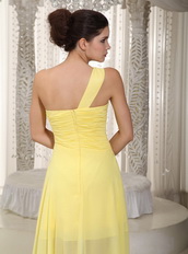 Yellow High-low Prom Dresses With Handmade Beaded For Girl Short and Long Skirt