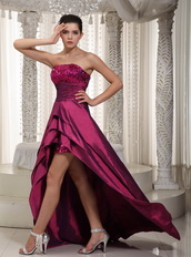 Strapless Asymmetrical Skirt Cardinal Red Taffeta Prom Dress Short and Long Skirt