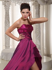 Strapless Asymmetrical Skirt Cardinal Red Taffeta Prom Dress Short and Long Skirt