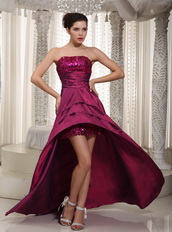 Strapless Asymmetrical Skirt Cardinal Red Taffeta Prom Dress Short and Long Skirt