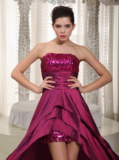 Strapless Asymmetrical Skirt Cardinal Red Taffeta Prom Dress Short and Long Skirt