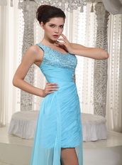 Top High-low Prom Dress With One Shoulder Aqua Blue Chiffon Skirt Short and Long Skirt