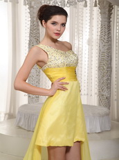 Canary Yellow One Shoulder High-low Top 10 Prom Dresses Short and Long Skirt