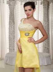 Canary Yellow One Shoulder High-low Top 10 Prom Dresses Short and Long Skirt