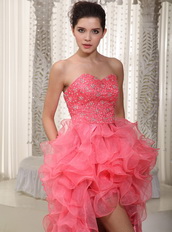 Watermelon Sweetheart High-low Ruffles Skirt Prom Dress Season Short and Long Skirt