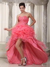 Watermelon Sweetheart High-low Ruffles Skirt Prom Dress Season Short and Long Skirt