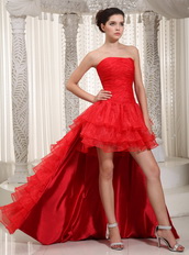 Scarlet Red Strapless Ruffles Prom / Party Dress With Detachable Train Short and Long Skirt