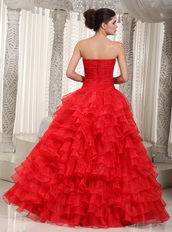 Scarlet Red Strapless Ruffles Prom / Party Dress With Detachable Train Short and Long Skirt