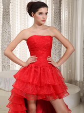 Scarlet Red Strapless Ruffles Prom / Party Dress With Detachable Train Short and Long Skirt