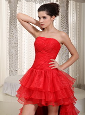 Scarlet Red Strapless Ruffles Prom / Party Dress With Detachable Train Short and Long Skirt