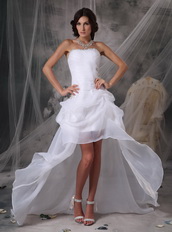 Strapless High-low Style Organza Prom Dress Pure White Short and Long Skirt