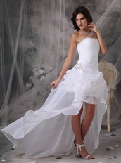 Strapless High-low Style Organza Prom Dress Pure White Short and Long Skirt