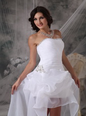 Strapless High-low Style Organza Prom Dress Pure White Short and Long Skirt