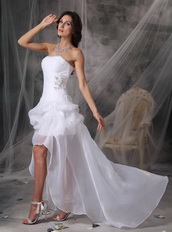 Strapless High-low Style Organza Prom Dress Pure White Short and Long Skirt