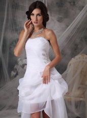 Strapless High-low Style Organza Prom Dress Pure White Short and Long Skirt