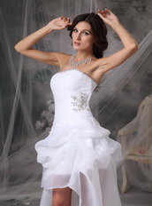 Strapless High-low Style Organza Prom Dress Pure White Short and Long Skirt