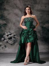 Beaded Green Strapless High-low Style Prom Dress Stylish Short and Long Skirt