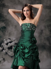 Beaded Green Strapless High-low Style Prom Dress Stylish Short and Long Skirt