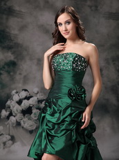 Beaded Green Strapless High-low Style Prom Dress Stylish Short and Long Skirt