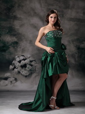 Beaded Green Strapless High-low Style Prom Dress Stylish Short and Long Skirt