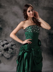 Beaded Green Strapless High-low Style Prom Dress Stylish Short and Long Skirt
