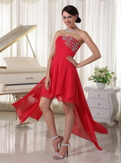 Crimson Chiffon High-low Homcoming Dress For Young Girl Short and Long Skirt