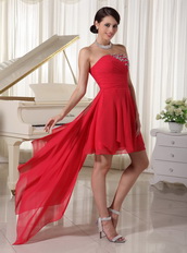 Crimson Chiffon High-low Homcoming Dress For Young Girl Short and Long Skirt