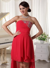 Crimson Chiffon High-low Homcoming Dress For Young Girl Short and Long Skirt