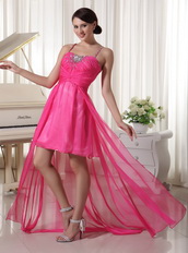 Top Seller Hot Pink Spaghetti Straps High-low Dress Girls Wear Short and Long Skirt