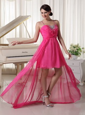 Top Seller Hot Pink Spaghetti Straps High-low Dress Girls Wear Short and Long Skirt