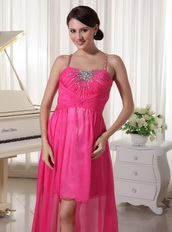 Top Seller Hot Pink Spaghetti Straps High-low Dress Girls Wear Short and Long Skirt