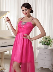 Top Seller Hot Pink Spaghetti Straps High-low Dress Girls Wear Short and Long Skirt