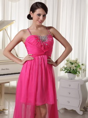 Top Seller Hot Pink Spaghetti Straps High-low Dress Girls Wear Short and Long Skirt