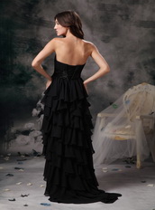 Sweetheart High-low Black Chiffon Layers Skirt Cocktail Dress Short and Long Skirt