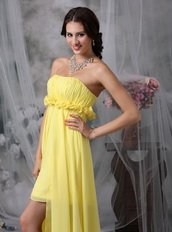 High-low Style Yellow Chiffon Prom Dress Hand Made Flowers Short and Long Skirt