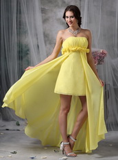 High-low Style Yellow Chiffon Prom Dress Hand Made Flowers Short and Long Skirt