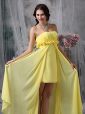 High-low Style Yellow Chiffon Prom Dress Hand Made Flowers Short and Long Skirt