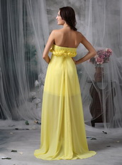 High-low Style Yellow Chiffon Prom Dress Hand Made Flowers Short and Long Skirt