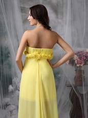 High-low Style Yellow Chiffon Prom Dress Hand Made Flowers Short and Long Skirt