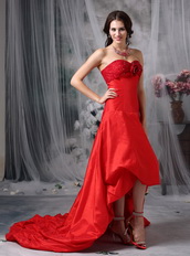 Short Front Long Back Red Organza Hi-Lo Prom Dress Short and Long Skirt