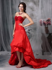 Short Front Long Back Red Organza Hi-Lo Prom Dress Short and Long Skirt