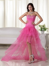 Pink High-low Style Short Before Long Back Prom Dress 2014 Short and Long Skirt