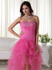 Pink High-low Style Short Before Long Back Prom Dress 2014 Short and Long Skirt