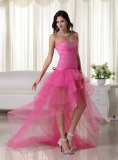 Pink High-low Style Short Before Long Back Prom Dress 2014 Short and Long Skirt